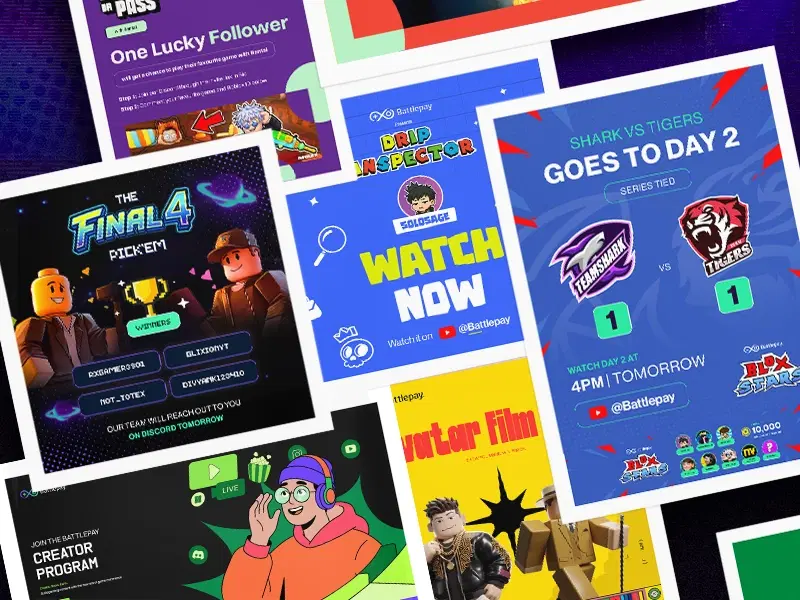 A collage of BattlePay community events, tournaments and creator programmes