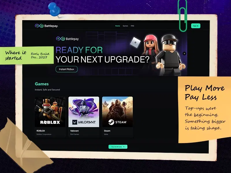 An early build of the BattlePay website, December 2025